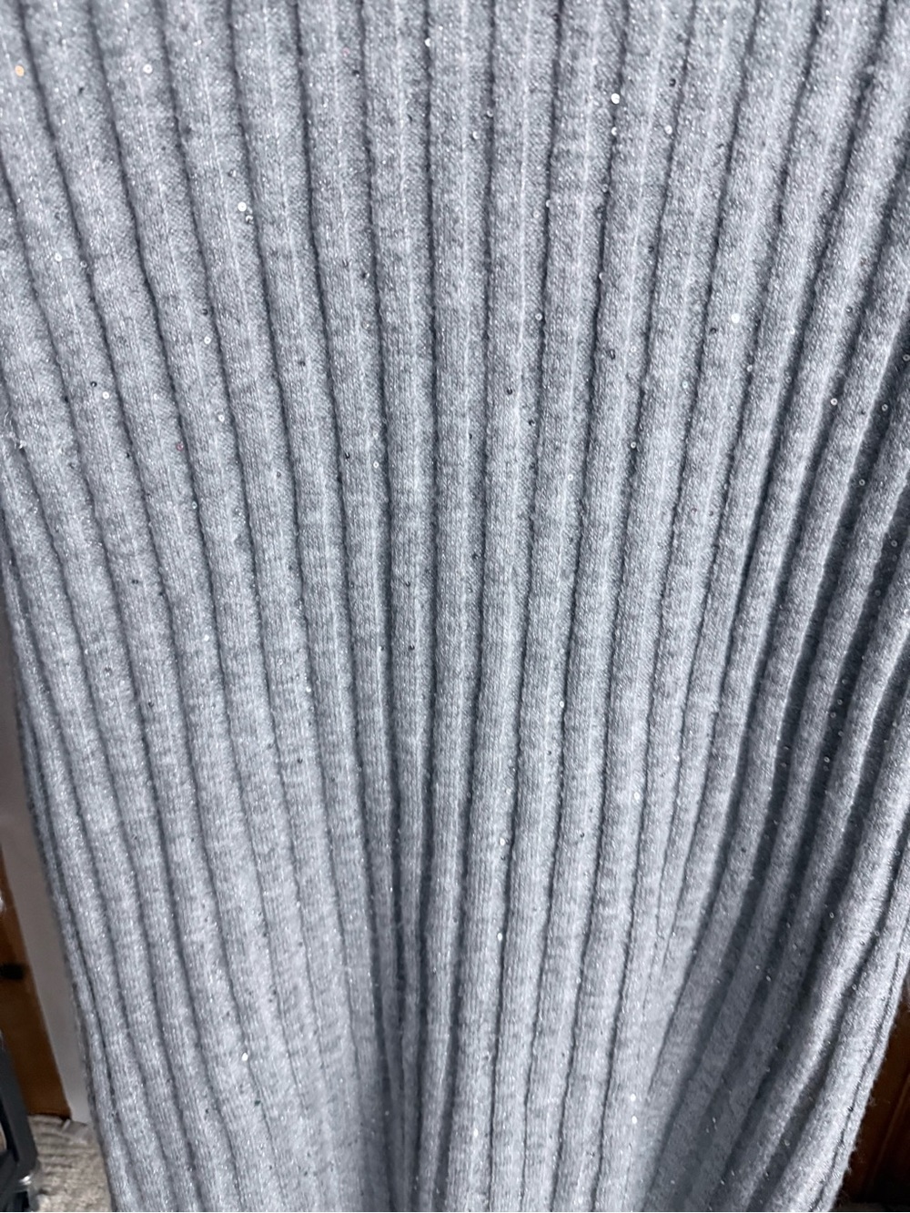Ribbed Mock Neck Sweater Dress in Light Gray sequins cozy winter icy sparkle - Picture 7 of 12